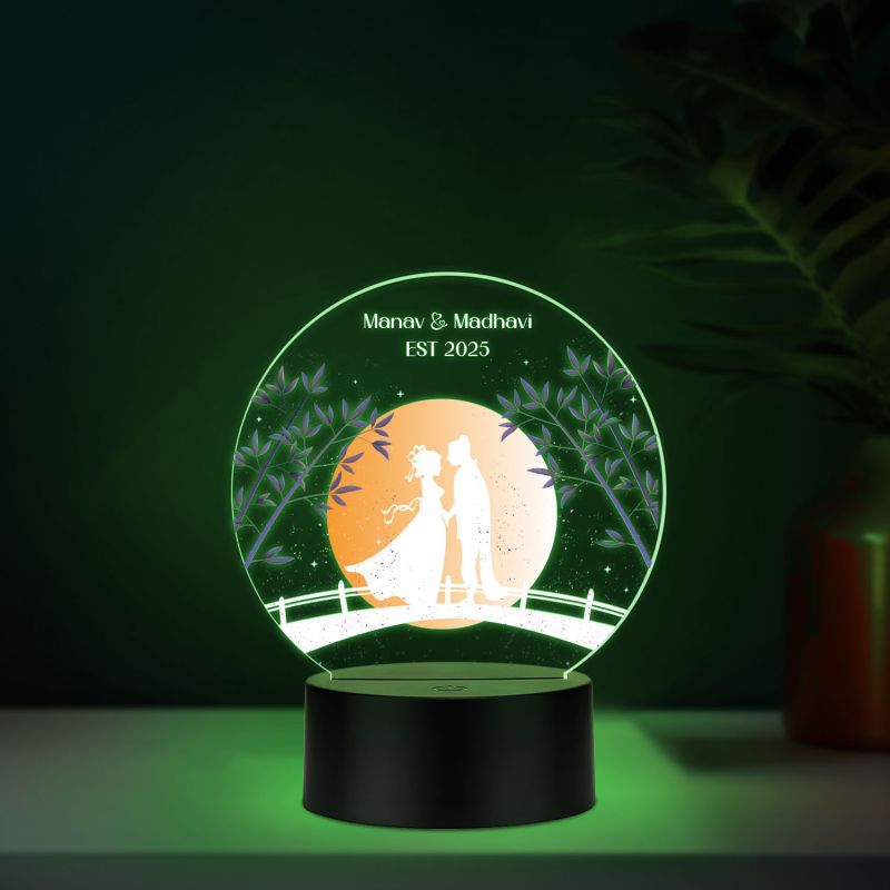Personalized Moon Led Night Lamp Customized with Name & Year Couple Nightlight Wedding Anniversary Gift for Couple, Wife, Husband Birthday Gift